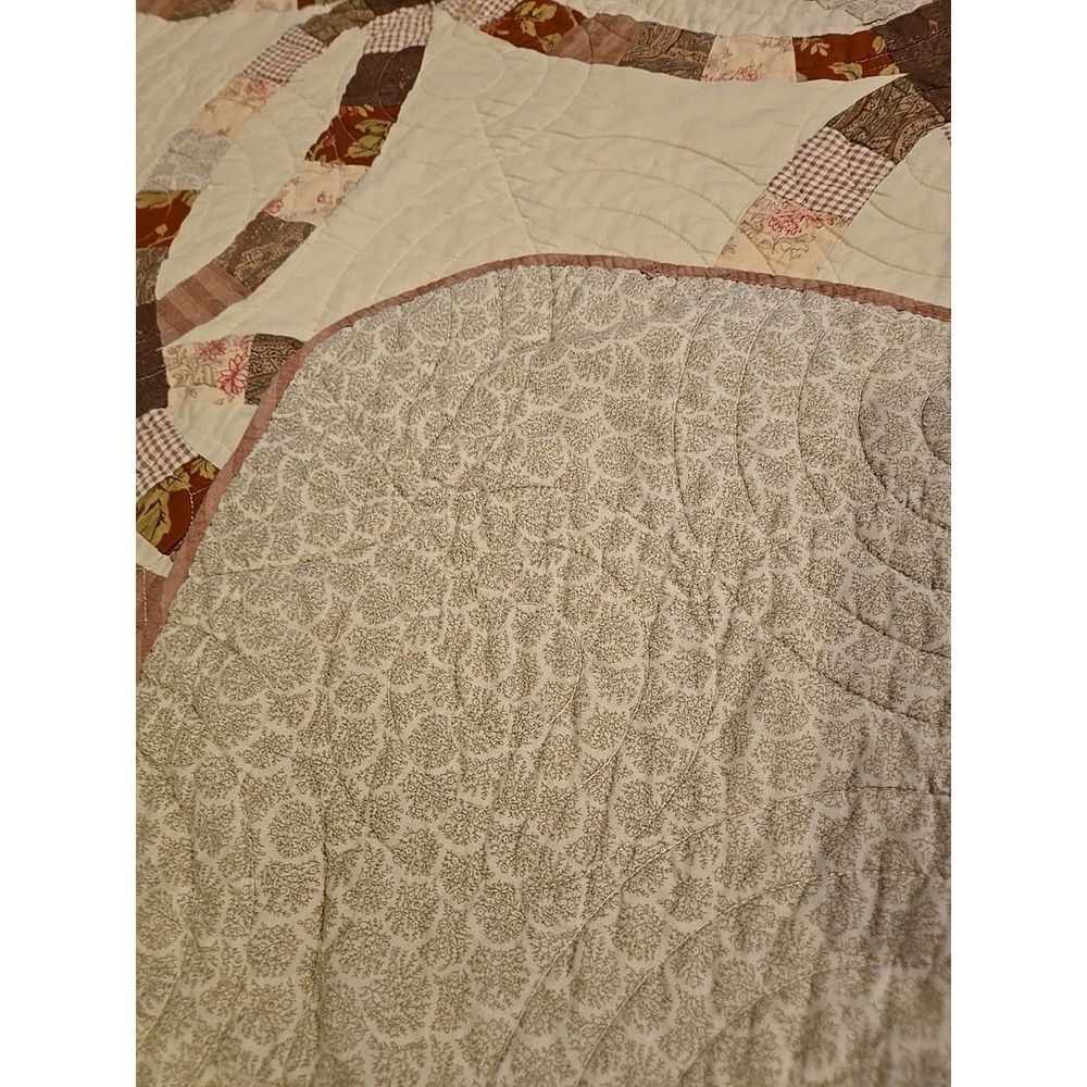 Vintage Double Wedding Ring Quilt Burgundy Red Floral 83 X 68 Handmade Embroider - Picture 4 of 12